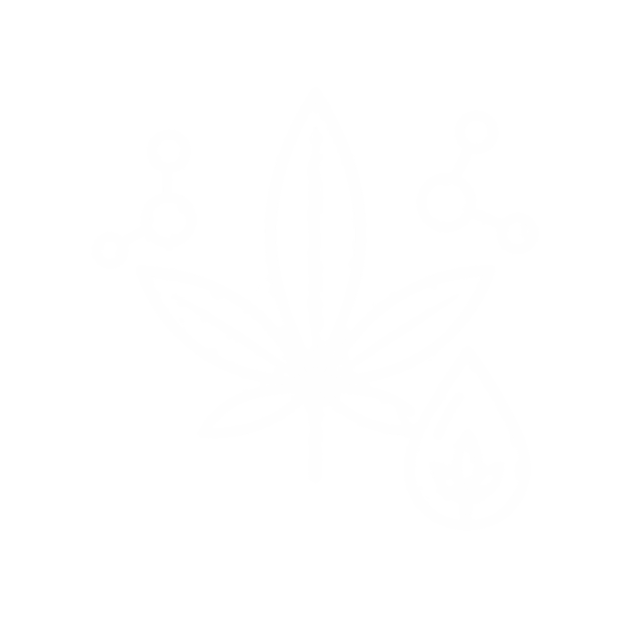 Cannabis leaf with chemical structures and oil drop