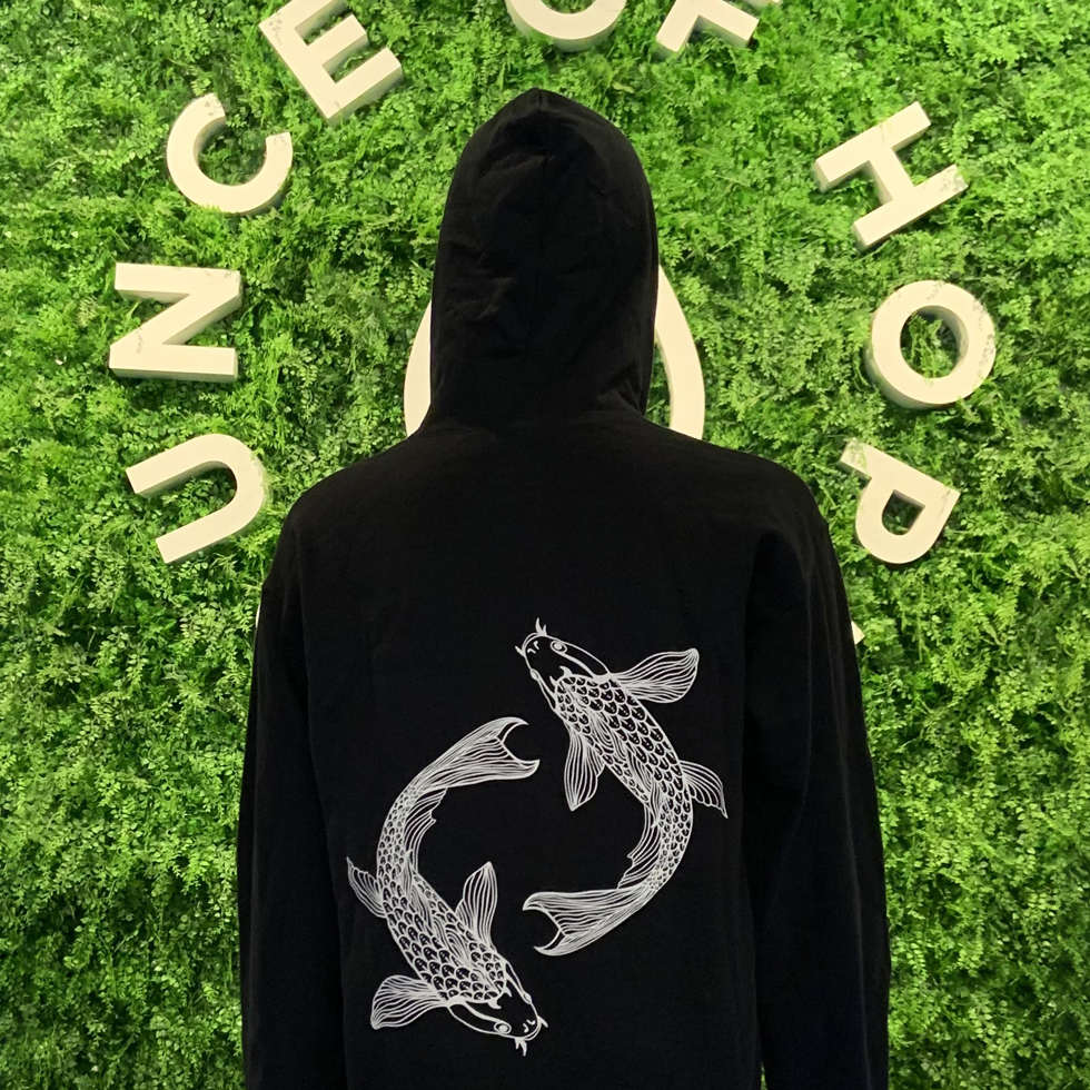 Back of Ounce of Hope koi fish sweatshirt
