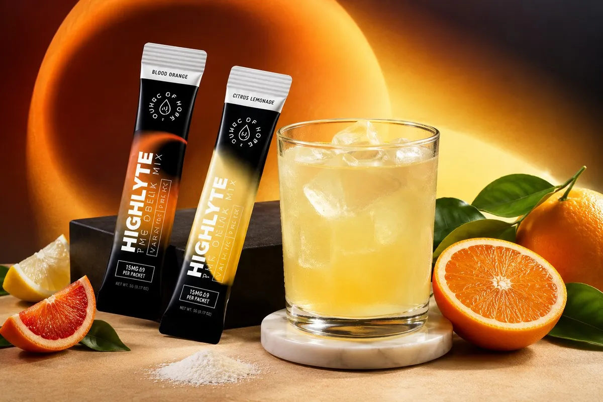 THC drink mix with citrus beverage