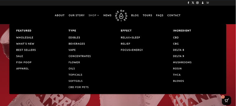 hover over shop button