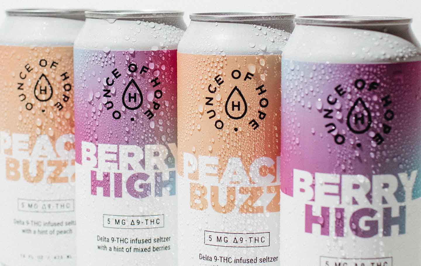 Peach Buzz and Berry High seltzers side by side